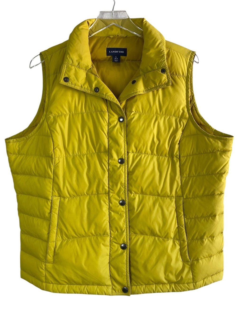 Lands End Mustard Yellow Quilted Down Filled Puffer Vest Size L/14-16